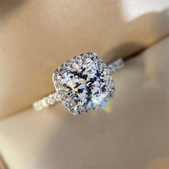 NEW 925 Silver Round Diamond Halo Wedding Ring 18 - Picture 12 of 13